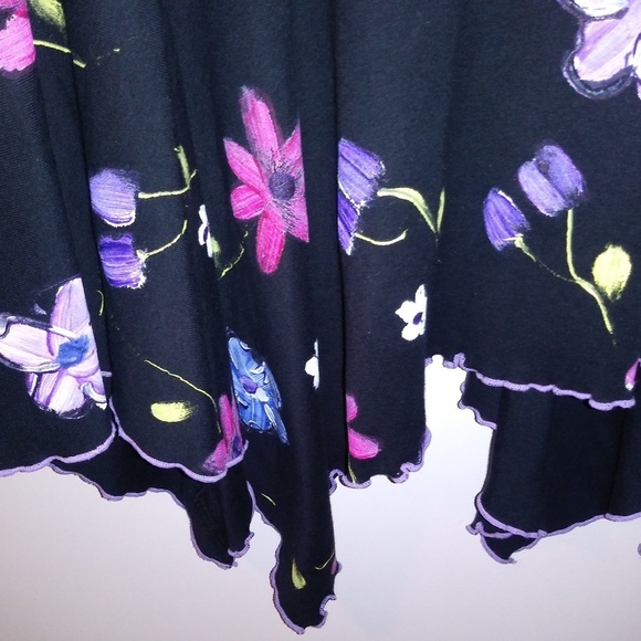 VTG hand painted skirt Knit NWOT Handkerchief hem purple trim flare stretch - Picture 4 of 6